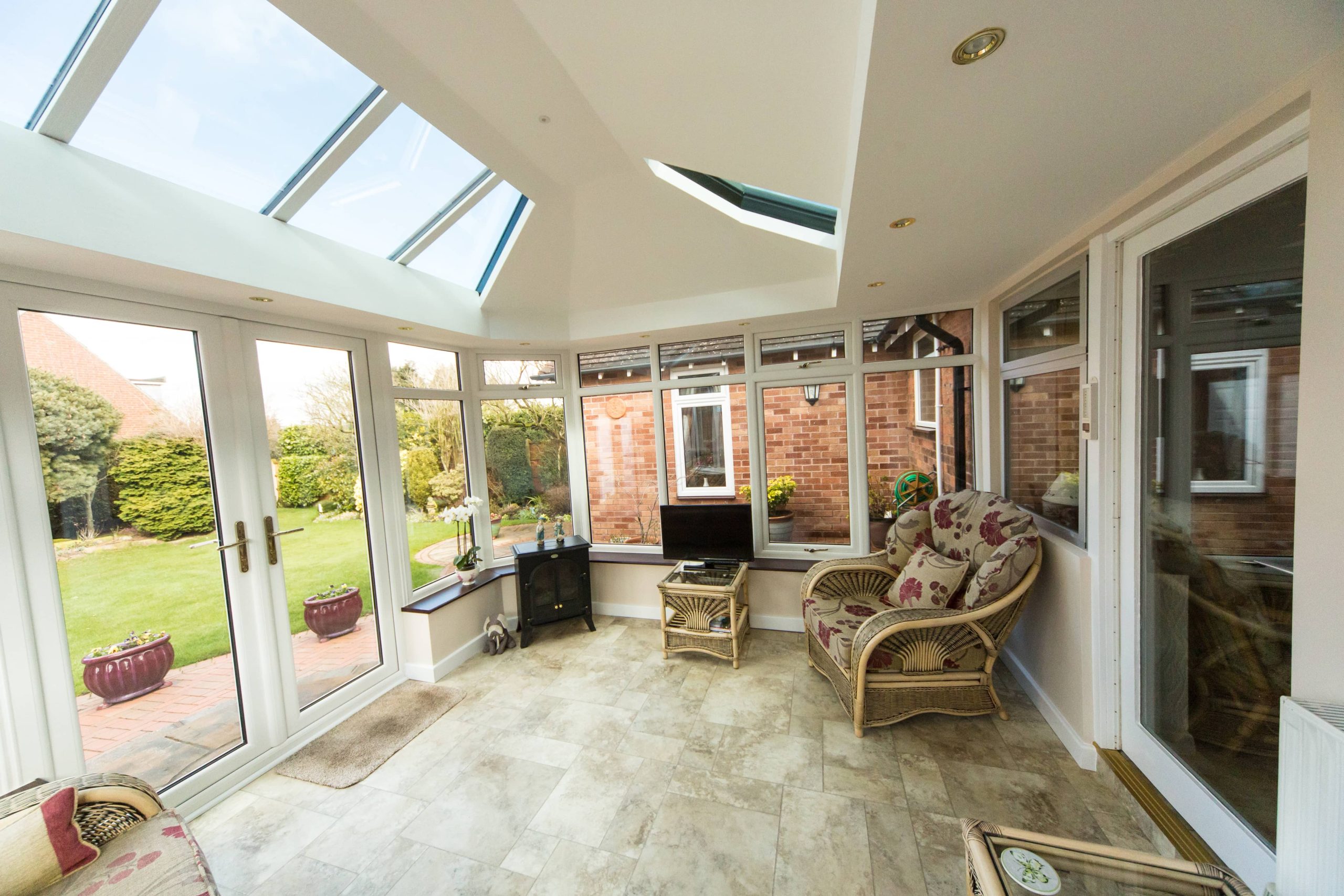 Solid conservatory roof with internal pelmet and spotlights in Devon or Cornwall
